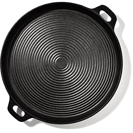 ToCis Big BBQ plancha acanalada de 35 x 3 cm (ØxH) de hierro fundido, sartén para barbacoa y cocina, sartén universal redonda para freír y hornear en la parrilla