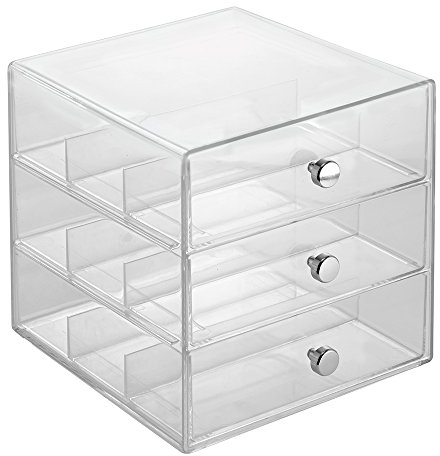 iDesign 35330EU Clarity Boîtier à Lunettes avec 3 Tiroirs Empilables Transparent