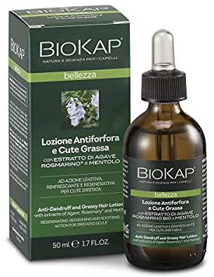 BIOKAP Lozione Antiforfora e Cute Grassa, Trattamento capelli contro la forfora e contro la cute grassa, Azione lenitiva, rinfrescante e rigenerante, 50 ml
