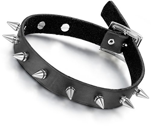 Flongo Choker Tattoo Kette Lederhalsband Damen Herren Halskette Gotik Halsband Schmuck Schwarz Braun Rot Gold Silber mit Spitz Niete Nieten Einstellbar Punk Rock
