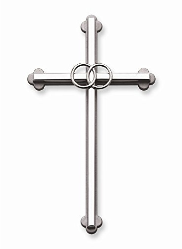 Cathedral Art Wedding Wall Cross, Entwined Rings Silver Metal Cross, 8 Inches, 0.40 x 4.50