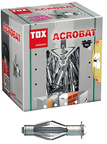 TOX Metall-Hohlraumdübel Acrobat M5 x 52, 50 Stk. | Verzinkt, mit metrischer Schraube M5 x 58, für Gipskarton und geringe Hohlraumtiefen, 035101071