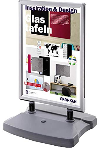 FRANKEN Plakatständer Kundenstopper A1 mit Klapprahmentechnik, freistehend, doppelseitig, Aluminiumrahmen, Tank-Fuß, BS1304