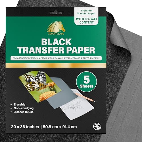 Carta di trasferimento in grafite, 50,8 x 91,4 cm, 5 fogli, carta carbone cerata per tracciare, MyArtscape (nero)