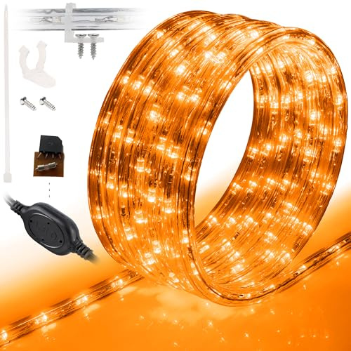 WYZworks 216LEDs 20ft LED Outside Rope Lights, Outdoor ETL Certified Waterproof Permanent 360 Degree Light Emitting, Flexible Tube, Connectable, Christmas Palm Tree Exterior Landscape, Orange