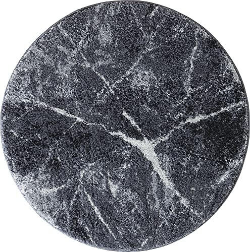 Erwin Müller Badematte, Badteppich, Badvorleger rutschhemmend Marmor grau Größe rund: 90 cm Ø - sehr saugfähig, schnelltrocknend, für Fußbodenheizung geeignet (weitere Größen)