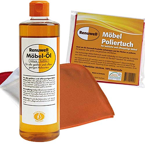 Renuwell Spar-Set Poliertuch 4 Stk. + 500 ml Möbel Öl by Geizhaus24