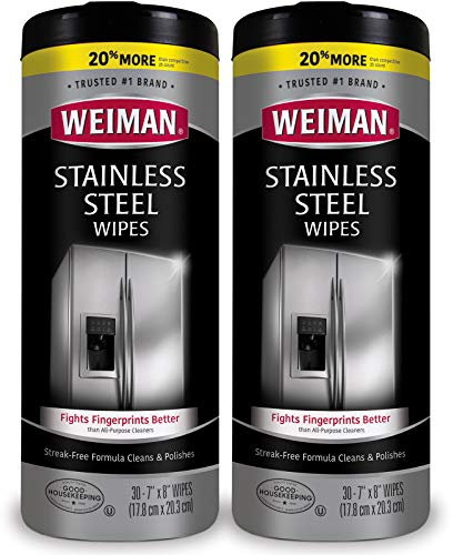 Weiman Stainless Steel Cleaner Wipes (2 Pack) Fingerprint Resistant, Removes Residue, Water Marks and Grease from Appliances - Works Great on Refrigerators, Dishwashers, Ovens, and Grills