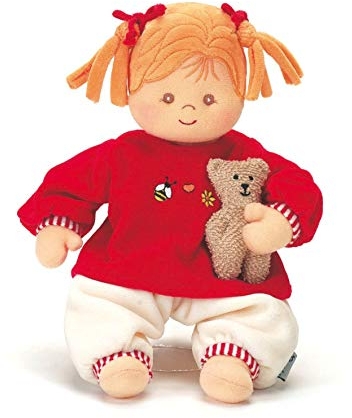 Sterntaler 3011570 Spielpuppe Magdalena, Integrierte Rassel, Alter: Für Babys ab der Geburt, 33 cm, Rot/Beige