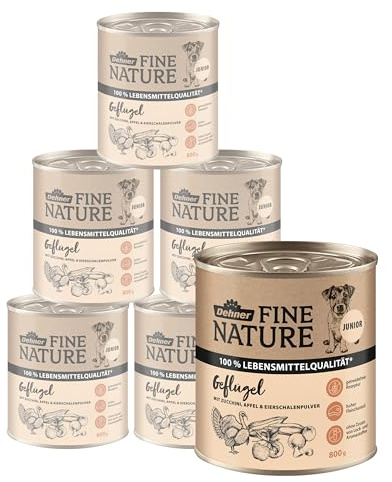 Dehner Fine Nature hundfoder junior, livsmedelskvalitet, fjäderfä, 6 x 800 g (4,8 kg)
