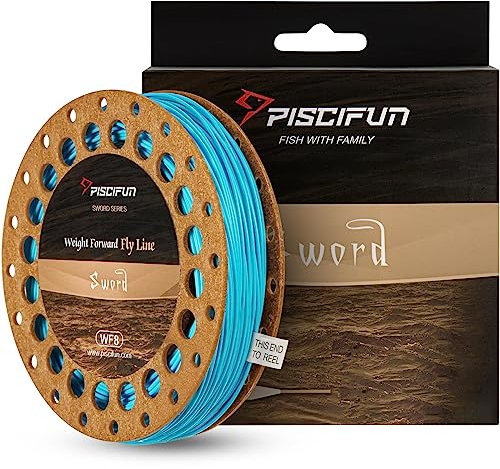 Piscifun Sword Fly Fishing Line with Welded Loop, Weight Forward Floating Fly Fishing Line, WF7wt 100ft Sky Blue