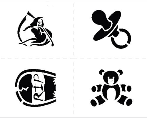 BADGER Bake Air Airbrush Stencils Cradle to Grave (Over The Hill) -Pacifier, Teddy Bear, Grim Reaper, Rip Headstone-Ba-Sd004