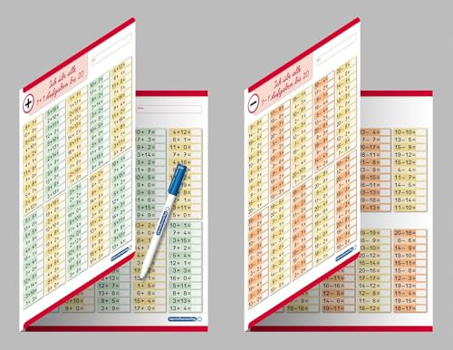 Ich übe alle Additionsaufgaben und Subtraktionsaufgaben im Zahlenraum bis 20 mit Stift: 2 wiederbeschreibbare Lerntafeln - je 240 Aufgaben mit Selbstkontrolle