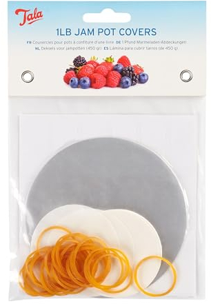 Tala Jam Pot Covers, 1lb Waxed Circles Bands & Labels for Cover Jam Jars, A full pack for sealing Freshly made Jam, Marmalade and Preserves