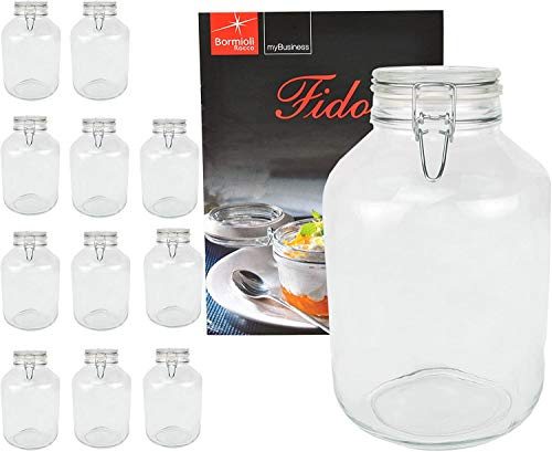 Bormioli Rocco - Fido - Lot de 12 bocaux en verre à fermeture à étrier Fido d'origine - 5,0 L