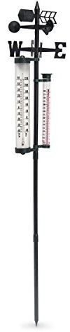 Megaprom 150cm Garten Wetterstation mit Regenmesser, Thermometer, Niederschlagsmesser, Windrichtungsanzeige, Gartendeko - mit Erdspieß