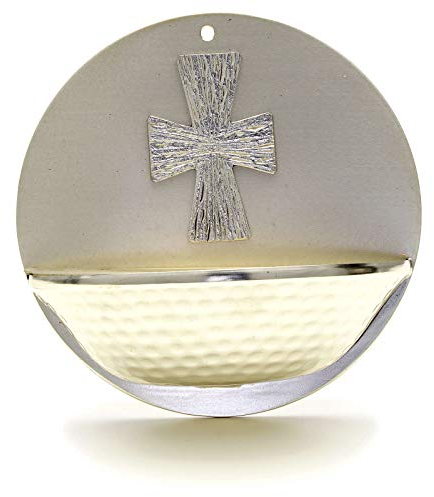 Round silver Holy Water font in silver brass