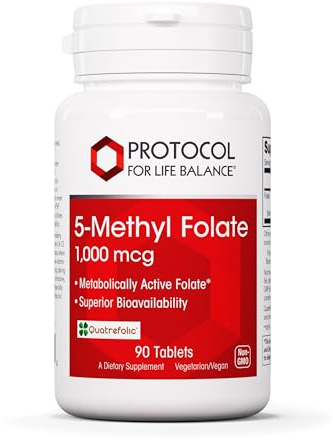 PROTOCOL FOR LIFE BALANCE 5-Methylfolate 1,000mcg - Superior Methyl Folate Bioavailability - for Brain Support - Folate Supplement for Women & Men - Kosher & Vegan - 90 Tabs