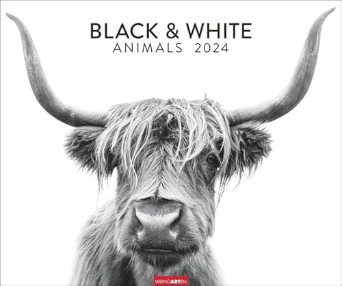Black & White Animals 2024. Stars der Tierwelt in einem Fotokunst-Kalender! Großer Wandkalender für Tier-Freunde - hochwertige Aufnahmen in Schwarz-Weiß
