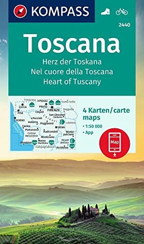 KOMPASS Wanderkarten-Set 2440 Toscana, Herz der Toskana, Nel cuore della Toscana, Heart of Tuscany (4 Karten) 1:50.000: inklusive Karte zur offline Verwendung in der KOMPASS-App. Fahrradfahren.