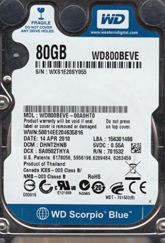Western Digital PATA-Festplatte (WD800BEVE), 6,3 cm (2,5 Zoll), 80 GB, 100 Mb/s / 5400 U/min, 2,5 Zoll (6,3 cm)