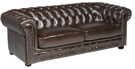 Vente-unique-Divano Chesterfield a 3 posti 100% pelle di bufalo Marrone con riflessi castani - BRENTON