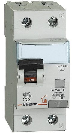 BTicino GC8813Ac32 BTDIN Interruttore Magnetotermico Differenziale 1P+N, 4.5 kA, Idn = 0.03 A, In = 32 A