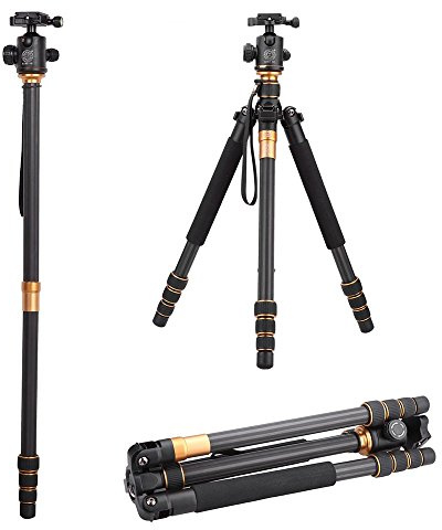 QZSD Q999C Trépied Monopode Compact Portable en Fibre de Carbone avec tête sphérique et Sac de Transport pour Appareil Photo numérique et caméscope