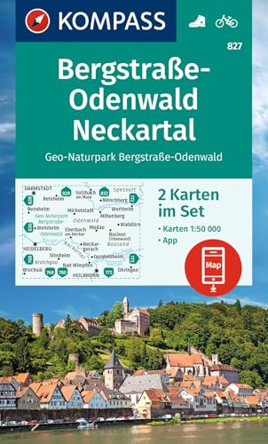 KOMPASS Wanderkarten-Set 827 Bergstraße-Odenwald, Neckartal, Geo-Naturpark Bergstraße-Odenwald (2 Karten) 1:50.000: inklusive Karte zur offline Verwendung in der KOMPASS-App. Fahrradfahren.
