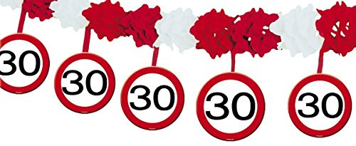 Folat 1 Girlande mit Dekoration * 30. Geburtstag * mit Verkehrsschild-Design // Set Banner with Dangling Cutouts Decoration Deko Wimpelkette Jubiläum Dreißig Jahre