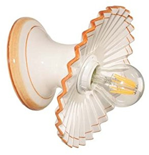VANNI LAMPADARI - Applique da Parete Interno Plissè - Lampada da Parete Monoblocco in Ceramica Decorata a Mano - Applique Camera da Letto - Applique Bagno - Cucina – Soggiorno, Ocra