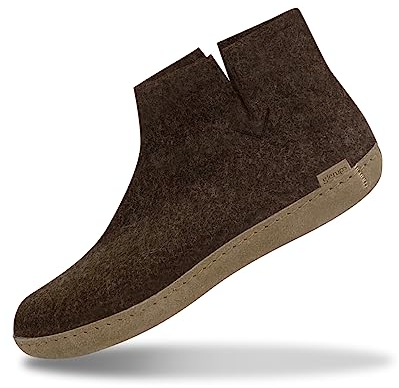 Glerups 100 % kvalitet ullblandning Tofflor med lädersula - Unisex Slip-on, Naturbrun, 37 EU
