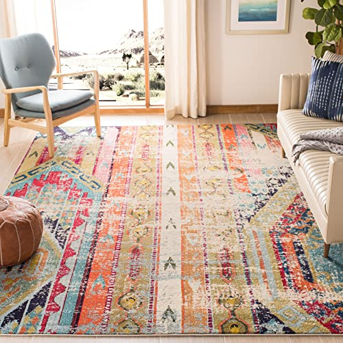 SAFAVIEH Tapis Boho Pour Salon, Salle à manger, Chambre à coucher - Monaco Collection, Tapis à poil court, Multi, 201 X 201 cm