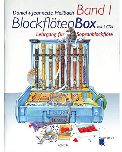 Verlag Acanthus Music BLOCKFL–TENBOX Band 1 mit 2 CDs – Sopranblockflötenlehrgang für Kinder von Daniel Hellbach – überarbeitete und verbesserte Neuauflage – mit bunter herzförmiger Notenklammer
