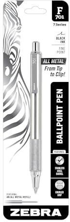 Zebra Pen F-701 Ballpoint Black Ink Fine Point 0.8mm Pen, Heavy Duty, Durable Stainless Steel Barrel, Knurled Grip, Silent Retractable Plunger, Ideal for Tactical Use, 1-Pack (29411)