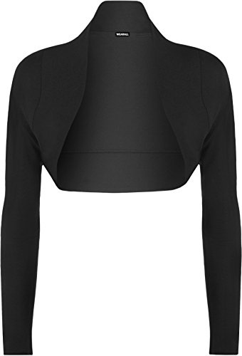 WearAll Ladies Long Sleeve Shrug Womens Bolero Cardigan Top - Black - 8/10