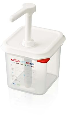 Araven RVN013 Dispensador de salsa Gn 1/6 Transparente 2.6Ltr Lavavajillas Safe Push Pump