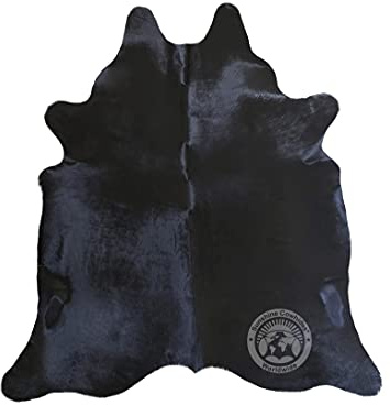 Sunshine Cowhides 100% Genuine Black Cowhide Rug - Luxurious Cow Rug for Bedroom, Kitchen, Living Room, and Home Decor - A Masterpiece of Style and Functionality for Interior Spaces - Large (6x6-7ft)