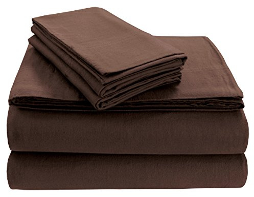 Tribeca Living Queen Cotton Flannel Deep Pocket Sheet Set, Chocolate