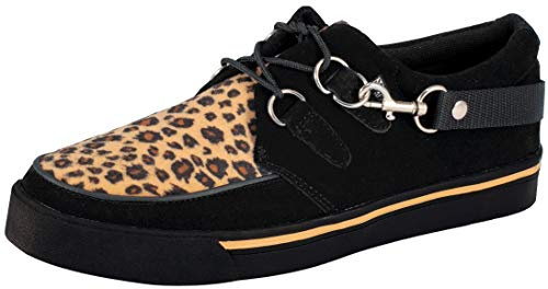 T.U.K. Black & Leopard Creeper Sneakers for Men & Women, Low Platform Sneaker, US 11 Women/9 Men