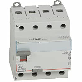 411661 Legrand Interrupteur différentiel tétrapolaire 40A type AC 30mA - 4 modules - Bornes alignées