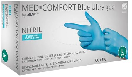 AMPRI Starker und langer Nitrilhandschuh, blau, Größe XXL, puderfrei, Med-Comfort blue Ultra 300: Dicke Nitril Einmalhandschuhe als Schutzhandschuhe und Untersuchungshandschuhe aus Nitril kaufen.