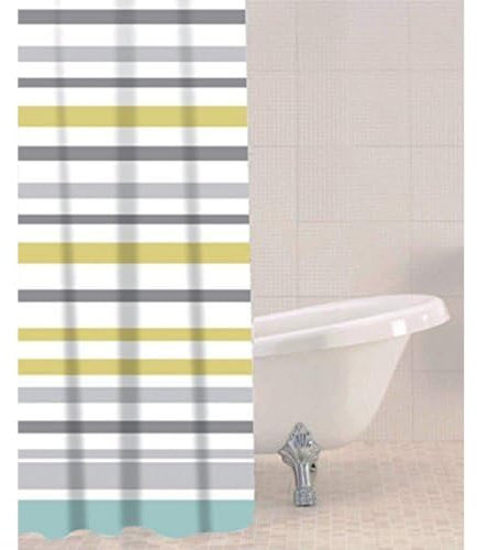 Sabichi PEVA Shower Curtain - Striped Waterproof Bathroom Curtain - Mould and Mildew Resistant, Quick-Drying, Washable - 180x180 cm (71x71 Inch) - Includes 12 Durable Hooks