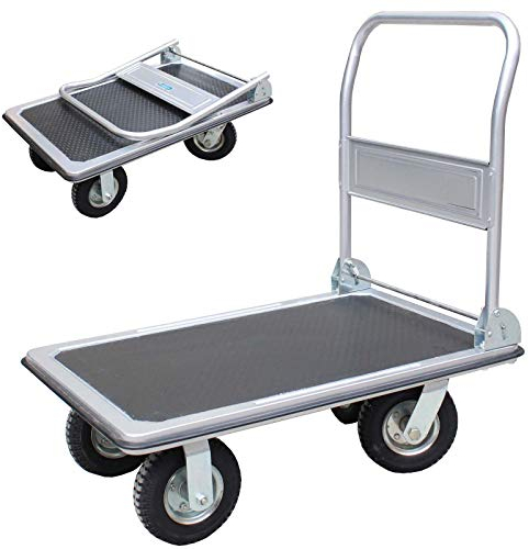 Plattformwagen 300 kg luftbereift Transportwagen Handwagen Paketwagen Transporthilfe mit Lenkrollen Transportkarre 22cm XXL Lufträder kugelgelagert 90 x 60 x 96 (L x B x H)