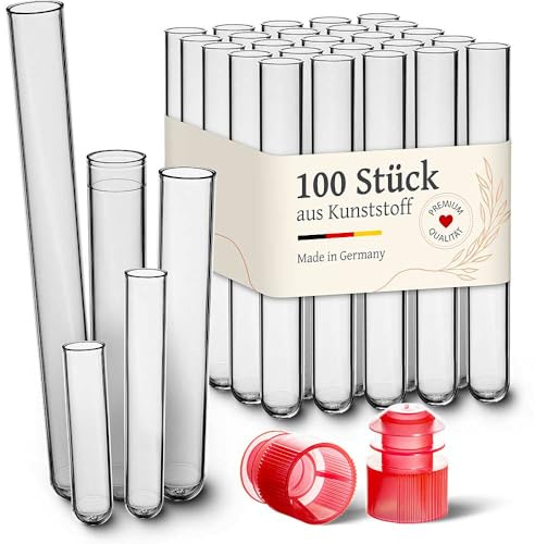 Tuuters 100x Kunststoff Reagenzgläser mit Verschluss Stopfen (100 x ø 16mm)