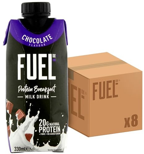 FUEL10K 330ml Chocolate Breakfast Milk Drink - Pack of 8 - High Protein Milkshake