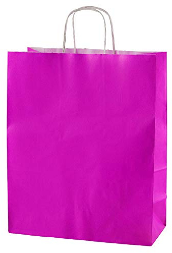 Thepaperbagstore 20 Fuchsia Medium Paper Bags with Handles 25x11x31cm | Strong recyclable kraft paper bags with sturdy handles, ideal for gifts, retail, parties and events.