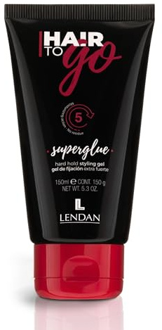 LENDAN - Gel Fijador de Pelo - Superglue Hair To Go - 150 ml - Fijación Extra Fuerte - Larga Duración - Resistente a la Humedad - Brillo y Suavidad - Ideal para Cabellos Cortos o Medios