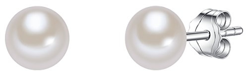 Valero Pearls Damen-Ohrstecker Hochwertige Süßwasser-Zuchtperlen in ca. 6 mm Button weiß 925 Sterling Silber - Perlenohrstecker mit echten Perlen