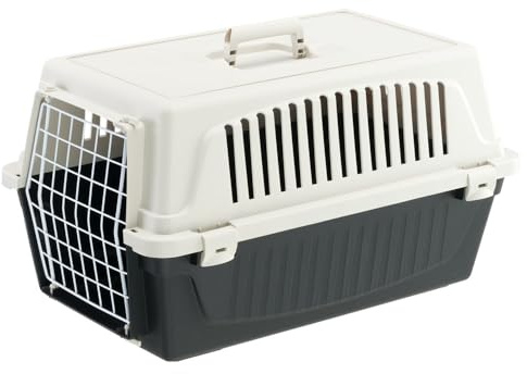 Ferplast Transportlåda för små hundar och katter, atlas, 20 msk, transportlåda för djur, robust plast, dörr av plastbelagt stål, ventilationsgaller, 37 x 58 x 32 cm, svart